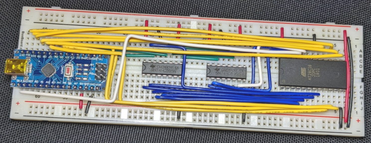 Arduino Nano EEPROM programmer bolstered with a couple of shift registers