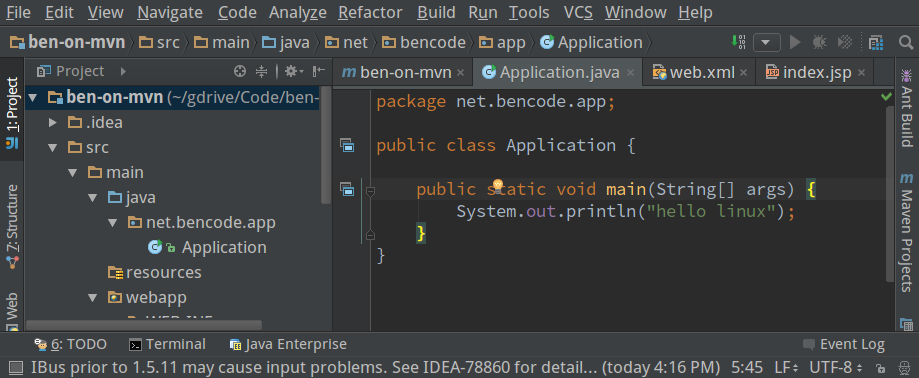 IntelliJ running on Fedora 22 and tuxjdk