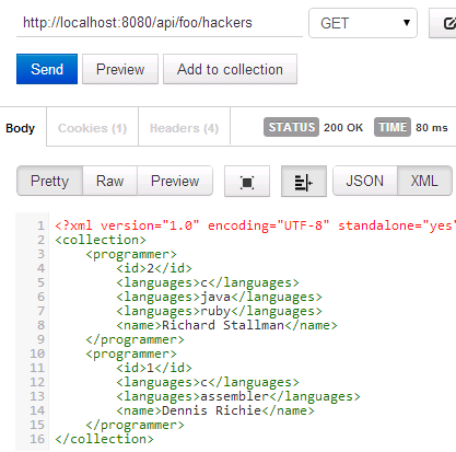 Postman showing XML response